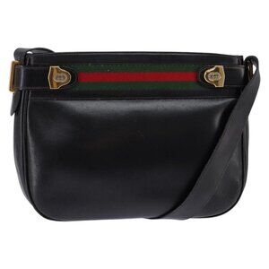 Authentic GUCCI Web Sherry Line Bag Leather Black Gold Red 001 406 0552